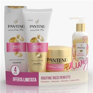 Pantene Pro-V Ricci Perfetti, Set Regalo Capelli Ricci: 1x Shampoo 250ml, 1x Balsamo 200ml, 1x Maschera Protezione Cheratina 300ml, 1x Crema Styling 235m