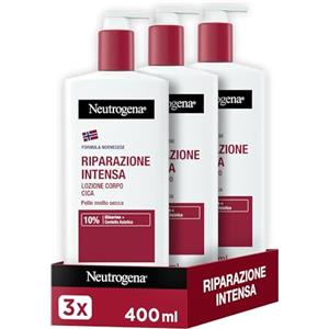 Neutrogena Formula Norvegese Lozione Corpo CICA Riparazione Intensa, Crema corpo nutriente 72h, Crema idratante corpo con 10% Glicerina, Crema corpo idratante pelle secca, 3 x 400ml - Esclusiva Amazon