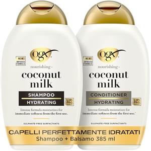 OGX Set Capelli Shampoo e Balsamo Nourishing + Coconut Milk con balsamo e shampoo idratante, Kit prodotti per capelli secchi e danneggiati per una chioma morbida e sana, 2 x 385 ml - Esclusiva Amazon