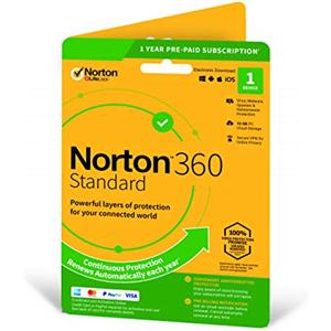 Norton 360 Standard 2020 | 1 Device | 1 Year | Includes Secure VPN and Password Manager | PC, Mac, smartphone or tablet | Activation Code by Post