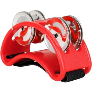 ZJchao Foot Tambourine, Strumenti a Percussione a Percussione a Strumento Musicale a Tamburello con 4 Paia di Jingles in Acciaio Inossidabile e Cinturino Elastico per Cajon (rosso)