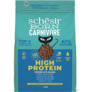 Schesir Born Carnivore - Cibo Secco per Gatti Adulto Aringa e Salmone, 1,25 kg, Alto Contenuto Proteico e Cotto al Forno