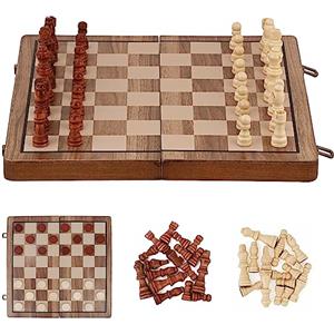 Zoutpy Set di scacchi - Set di scacchi da viaggio magnetico in legno pieghevole portatile, gioco internazionale di scacchi e donne, 2 in 1, per bambini, adulti (39 x 39 cm) (colore noce)