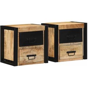 vidaXL Comodini 2 pz 40x35x40 cm in Legno Massello di Mango Grezzo, tavolino da Notte, Mobile per Camera da Letto, Comodino in Legno
