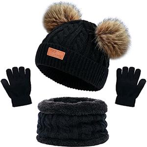 beifon Cappello a Maglia Bambini Invernale Sciarpa Guanti Berretto in Maglia con PomPom Ragazzi Berretto Sciarpa Beanie Cappello Scaldacollo per Ragazzo e Ragazza（3-8 anni） (Grigio)