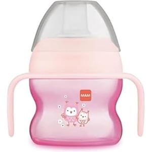 MAM Starter Cup Tazza bambini 150 ml, Biberon acqua e latte per neonati 4+ mesi con morbido beccuccio anti-goccia, Borraccia neonato dalla forma arrotondata con pratici manici antiscivolo, Rosa