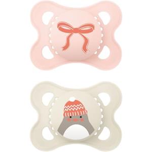 MAM Original Winter Limited Edition Succhietto 2-6 Mesi (Set da 2), Ciuccio 2-6 mesi a tema invernale e natalizio, Regalo neonato con tettarella in silicone e porta ciuccio sterilizzatore, Rosa