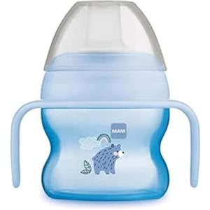 MAM Starter Cup Tazza bambini 150 ml, Biberon acqua e latte per neonati 4+ mesi con morbido beccuccio anti-goccia, Borraccia neonato dalla forma arrotondata con pratici manici antiscivolo, Azzurro