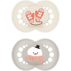 MAM Original Winter Limited Edition Succhietto 16+ Mesi (Set da 2), Ciuccio MAM 16 36 mesi a tema invernale e natalizio, Regalo neonato con tettarella silicone e porta ciuccio sterilizzatore, Neutro