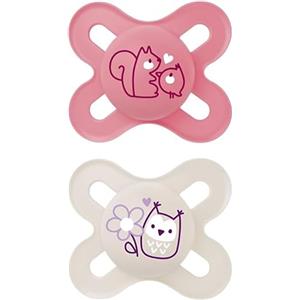 MAM Original Start Succhietto 0-2 Mesi (Set da 2), Ciuccio MAM 0-2 mesi con tettarella ortodontica in silicone, Kit da 2 accessori neonato con porta ciuccio sterilizzatore, Rosa/Neutro