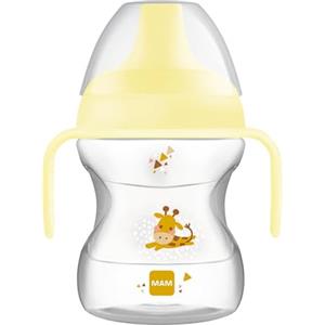MAM Learn to Drink Cup Tazza bambini 190 ml, Biberon acqua e latte per neonati 6+ mesi con beccuccio anti-goccia e valvola per flusso libero, Borraccia neonato con pratici manici antiscivolo, Neutro