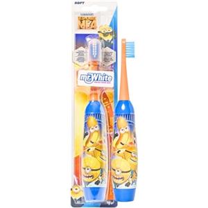 Mr White Minions - Spazzolino da denti a batteria con cappuccio di protezione, sistema di vibrazione morbido e comodo manico, per bambini dai 4 anni in su, include 1 batteria AA
