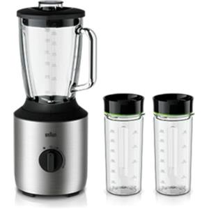 Braun Household PowerBlend 3 JB 3272 - Frullatore da 1,5 l, utensile da cucina per sminuzzare, frullare e mescolare, con 2 bottiglie Smoothie2Go, 800 Watt, in acciaio inox