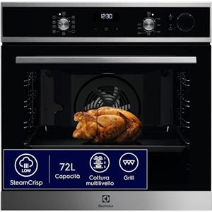 Electrolux LOC5H40X2 Forno da Incasso Serie 600 SteamCrisp, 72 L, Multifunzione con Cottura a Vapore, Classe A, Pulizia AquaClean, Display LED, Acciaio Inox, 589x596x569 mm