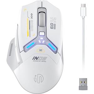INPHIC NPHIC Mouse Gaming Wireless, vero Tri-Mode 2,4G Wireless/Type-C Wired/Bluetooth Mouse, 10k DPI, Programmabile, illuminazione RGB, Mouse senza fili ricaricabile ad alta velocità per laptop PC, Grigio