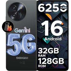 DOOGEE Note 59 Smartphone 5G Android 16 Gemini AI, 32GB+128GB/2TB TF Telefono, 6.75" HD+ 120Hz Cellulare, 6250mAh Batteria Cellulari, Octa-core Telefoni, 16MP+8MP/Widevine L1/NFC/Face ID/GPS/OTG, Nero