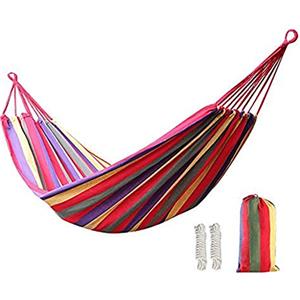 KEREITH Amaca da campeggio, tempo libero all'aperto o al coperto, ideale per cortile, veranda, viaggi, campeggio. (Righe Rosse/Gialle, Tela Di Cotone, Per 2 Persone, Carico 400 Libbre)