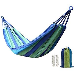 KEREITH Amaca in Cotone da Esterno per Giardino Portatile Campagna Tela Letto Corde Oscillanti (BLU VERDE, Tela Di Cotone, Per 1 Persone, Carico 200 Libbre)