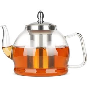 HEMOLY 1200ML Teiera di vetro, Teiera con infusore, Teiera di vetro borosilicato per piano cottura, Teiera di tè in fiore, Teiera di tè in fiore, Teiera in vetro borosilicato