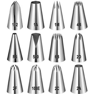 YAZWUR Set Professionale di 12 beccucci per sac à Poche, Realizzati in Acciaio Inossidabile 304 Riutilizzabile. Adatti per Decorare Torte, Dessert e Biscotti.