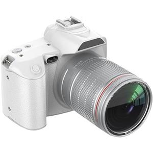 Manillefu Fotocamere fotografiche digitali 4K, fotocamera digitale reflex D5 WiFi, con doppio obiettivo da 64 MP, zoom anti-shake 16x, touch screen da 3 pollici per controllo dell'angolo (bianco)