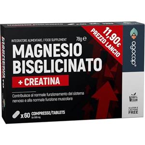 Agocap Magnesio Bisglicinato + CREATINA. Magnesio Completo con Magnesio Glicinato, 750mg per dose contro Stress e Affaticamento, 60 Compresse. Magnesio con Creatina ideale per Forza e Recupero Muscolare