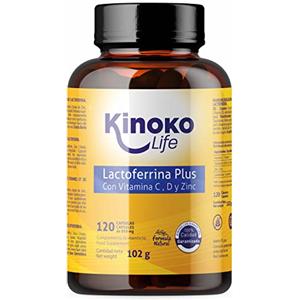 Kinoko life LATTOFERRINA Plus | 120 capsule | con 500 mg di Vitamina C | Vitamina D 2000 UI | Citrato di zinco 10 mg | Rafforza le difese dell'organismo e il sistema immunitario.