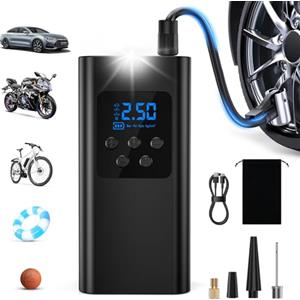 Singphere Compressore Aria Portatile - Pompa per Bicicletta Elettrica 45L/min, Gonfiatore Elettrico Portatile con LED, Batteria 6000mAh, 4 Modalità per Auto, Bici, Moto e Palloni