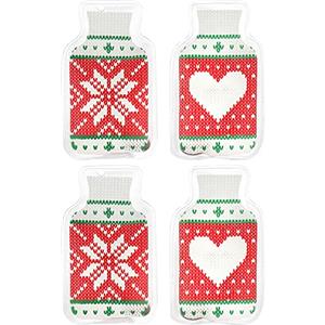 com-four® 4x Scaldamani Tascabile Riutilizzabile - Scaldamani con Design Borsa dell'Acqua Calda - Cuscinetto Termico con Motivi Alce [Selezione Varia] (04 pezzi - dolcevita rosso/verde)