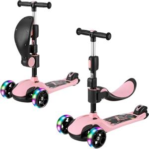 BremToy Monopattino per Bambini da 3-12 Anni, Regolazione Infinita Dell'altezza, Monopattino con Sedile Staccabile, 3 Ruote Luminose a LED, Carico Massimo 50KG, Regali per Bambini