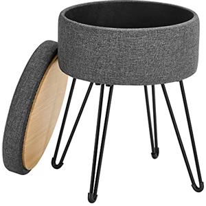 SONGMICS Sgabello Pouf Contenitore, Cassapanca Rotonda, Sgabello Toeletta, 39 x 44,1 cm (Diam. x A), Gambe in Metallo, Sedile Imbottito, Soggiorno Camera da Letto, Grigio Ardesia LOM002G01