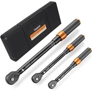 TAGVIT Chiave Dinamometrica 1/4" & 3/8" & 1/2", 5-25Nm, 10-60Nm, 20-220Nm, 3 Pezzi Chiavi Dinamometrica set, Precisione ± 3% avec 72 Denti Doppia Direzione Regolabile per Bici, Moto, Auto