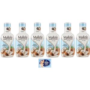 Felce Azzurra 6x Malizia - Bagno Schiuma, Latte di Cocco - Bath Foam Bagnoschiuma 1000ml + 1 Confezione di Talco Felce Azzurra in omaggio, Busta da 100g