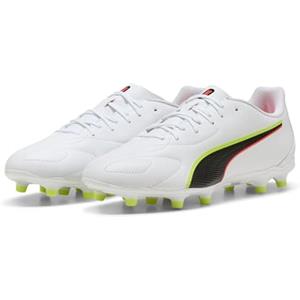 PUMA Scarpe da Calcio Unisex King 20 Play FG/AG, Colore Bianco-Rosso Acceso-Giallo, Taglia 44, Puma Bianco Incandescente Rosso Giallo Alert, 46.5 EU