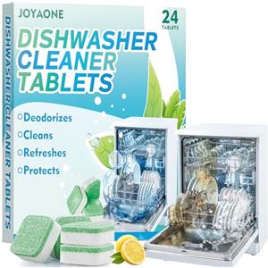 JOYAONE Pastiglie per la pulizia della lavastoviglie, confezione da 24 potenti pastiglie anticalcare e deodoranti, formula naturale, resistenti per una pulizia scintillante, rimuovono calcare, grasso e odori
