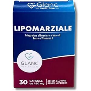 GLANC HEALTH CARE Lipomarziale | Integratore alimentare con Ferro | Vitamina C | 30 Capsule da 480 mg | Senza Glutine e Lattosio