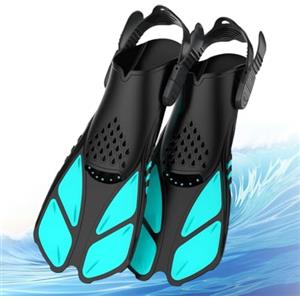 XJJAUGKLY Pinne da nuoto unisex per adulti, pinne da snorkeling regolabili con tacco aperto, pinne corte e antiscivolo, per snorkeling, immersioni e nuoto (ciano, L/XL 27-31 cm)