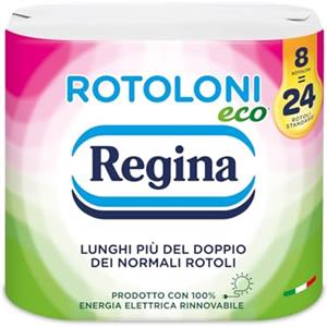 Regina Rotoloni Regina Eco - 8 Maxi Rotoli di Carta Igienica, 500 Fogli a 2 Veli, Lunghi Più del Doppio dei Normali Rotoli, Confezione in Carta Riciclabile, Carta 100% Certificata FSC