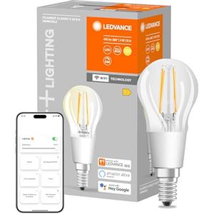 LEDVANCEClassic mini forma di palla con design a filamento con tecnologia WiFi, 4W, bianco caldo, E14, 1 confezione