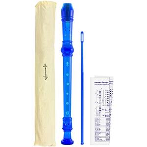 World Rhythm WR-801 Flauto dolce per scuola, flauto soprano in tre pezzi, con scovolino per pulizia, tabella per diteggiatura e custodia - Blu