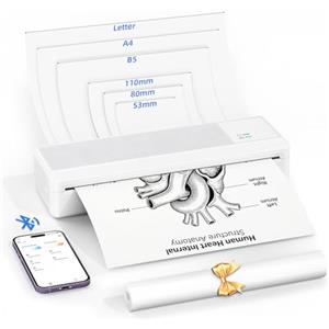 LFPERT Stampante Portatile, Stampante Termica A4 con Bluetooth e USB, Compatibile con iPhone/PC/USB, Wireless Bluetooth, Stampa Ricevute/Contratti/Documenti, Stampa in Nero e Bianco, blanco