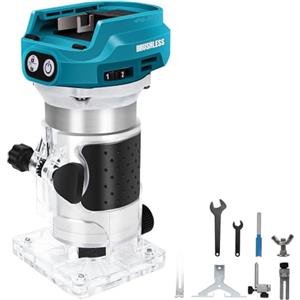 Roadtime Fresa a Batteria Compatibile Con Makita 18V - 1300W Senza Spazzole, 6 Velocità, Guida Dritta, Ruota di Guida, 2 Chiavi - Taglialegna (Senza Batteria)