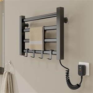 QJHSSM Scaldasalviette Termoarredo Elettrico da Bagno da Parete, Radiatore Elettrico Basso Consumo, Dimensioni 450x300 mm Sistemi di Sicurezza, Impermeabile IPX5-Black