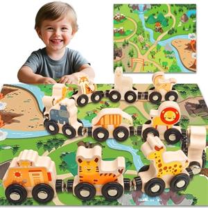 AMFUN Trenino Legno Giocattolo Magnetico per Bambini, Giochi Legno Bambini 1-4 Anno, Giocattoli Bambino Bambina 1-4 Anni Giochi Educativi Montessori