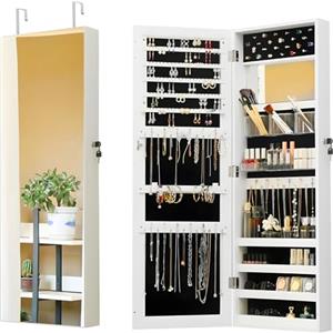 Avilia Specchio Portagioie da Parete e Porta (110x37 cm) - Armadietto Portagioielli Salvaspazio in MDF con Chiusura a Chiave - Organizer Interno per Collane, Orecchini e Bracciali - Elegante