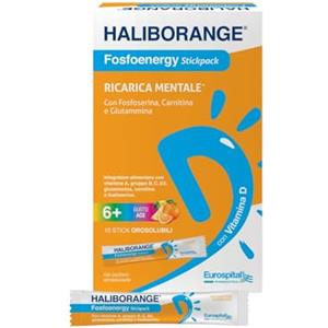 myity Haliborange Fosfoenergy Stickpack - Integratore Alimentare per Energia Mentale nei Bambini e Studenti (6+), con Carnitina, Vitamine D3, B, C, Fosfoserina, Glutammina