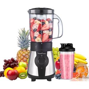 Moulinex Blend&Go Frullatore Portatile con Bottiglia da Viaggio 750 ml, Potenza 300W, Design Compatto e Facile da Pulire, Lame in Acciaio Inox, Mini Frullatore smoothie Facile da Usare, LM1B1D