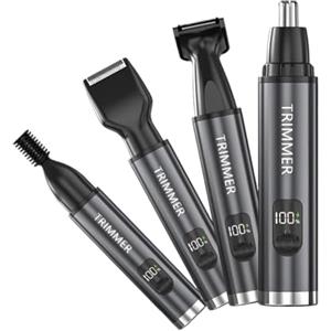 KPFIGHT Tagliapeli Naso e Orecchie, Tagliacapelli Ricaricabile via USB, 4 in 1 Taglia Capelli Naso Multifunzionale per Barba, Sopracciglia e Capelli del Viso con Display Per Uomini E Donne