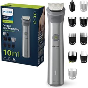 Philips Multigroom serie 5000, rasoio all-in-one, regolabarba e tagliacapelli da 10 pezzi per testa, barba, viso, corpo, naso e orecchie, 11 impostazioni di lunghezza, modello MG5917/15