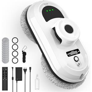 SWBSLL Robot Lavavetri, 5600Pa Robot Pulisci Vetri con Spruzzare Acqua, 3 Modalità di Pulizia, Navigazione Intelligente, Rilevamento dei bordi, Sistema di Sicurezza, Telecomando e 10 Panni in Microfibra